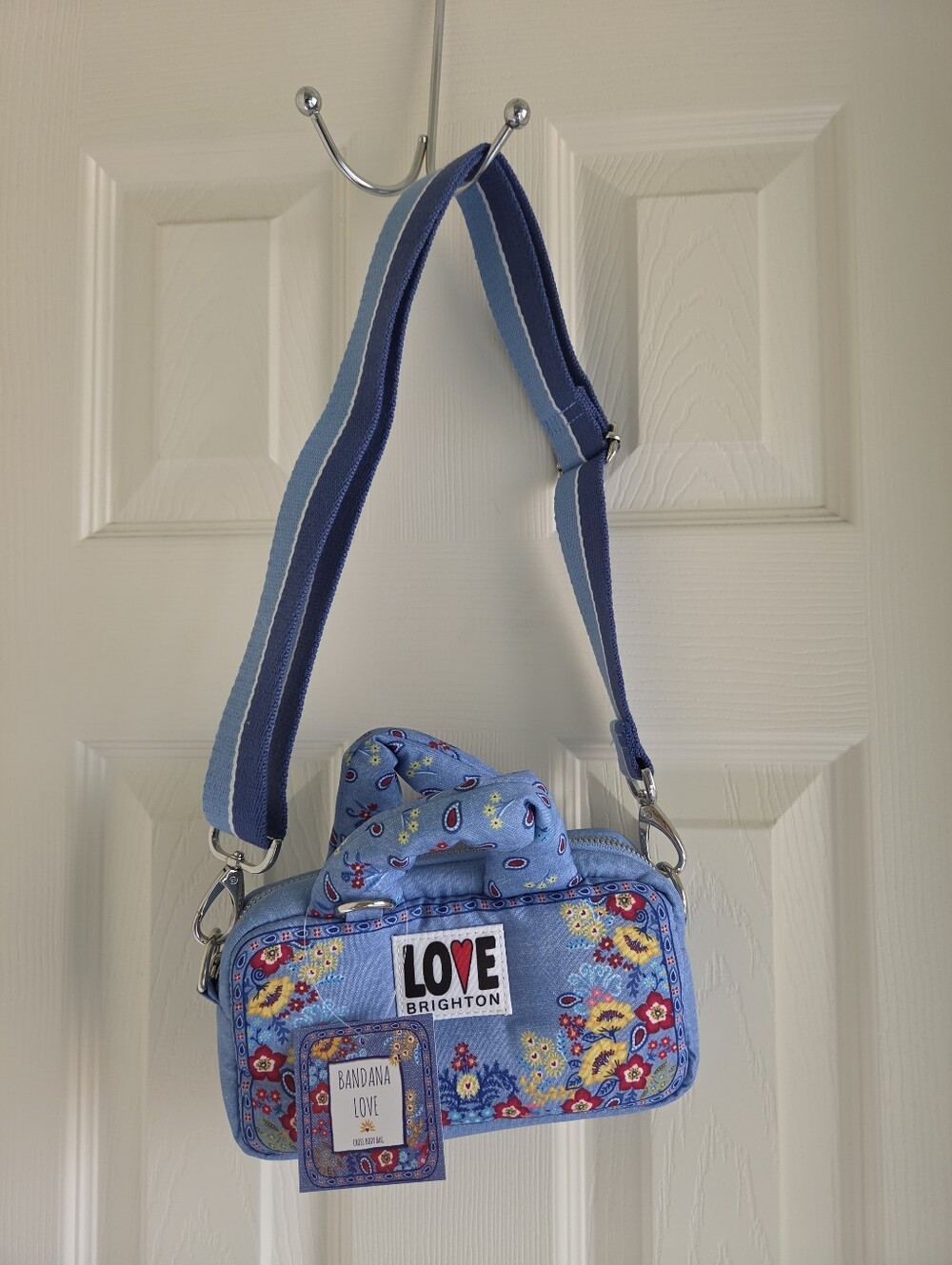 BRIGHTON Bandana Love Mini Crossbody Bag NWT Blue‎ Floral Quilted Puffy Purse